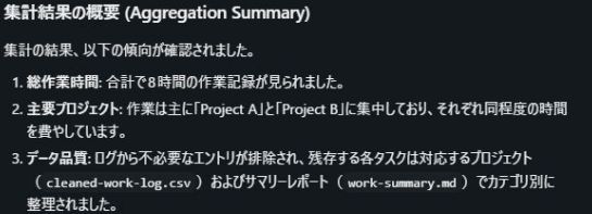 初回の返答の拡大。入力にないProject A・Bと合計8時間が示されている